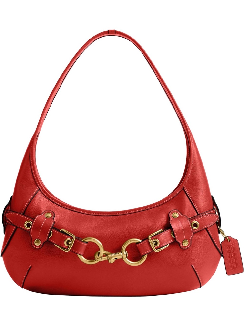 New Coach Red Belted Ergo Leather Shoulder Bag with Gold -Horsebit Detail